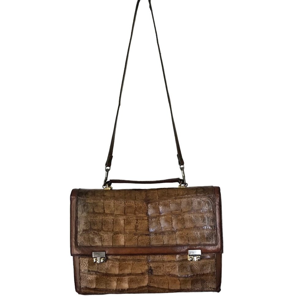 Vintage Crocodile Leather Satchel Bag (Shoulder long strap)